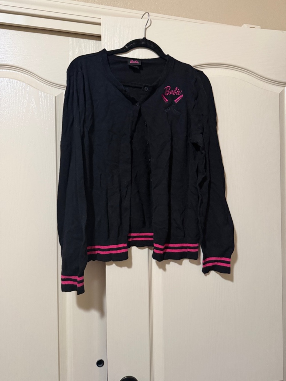 torrid Black Cardigan Sweater with Hot Pink Trim & Barbie Embroidery